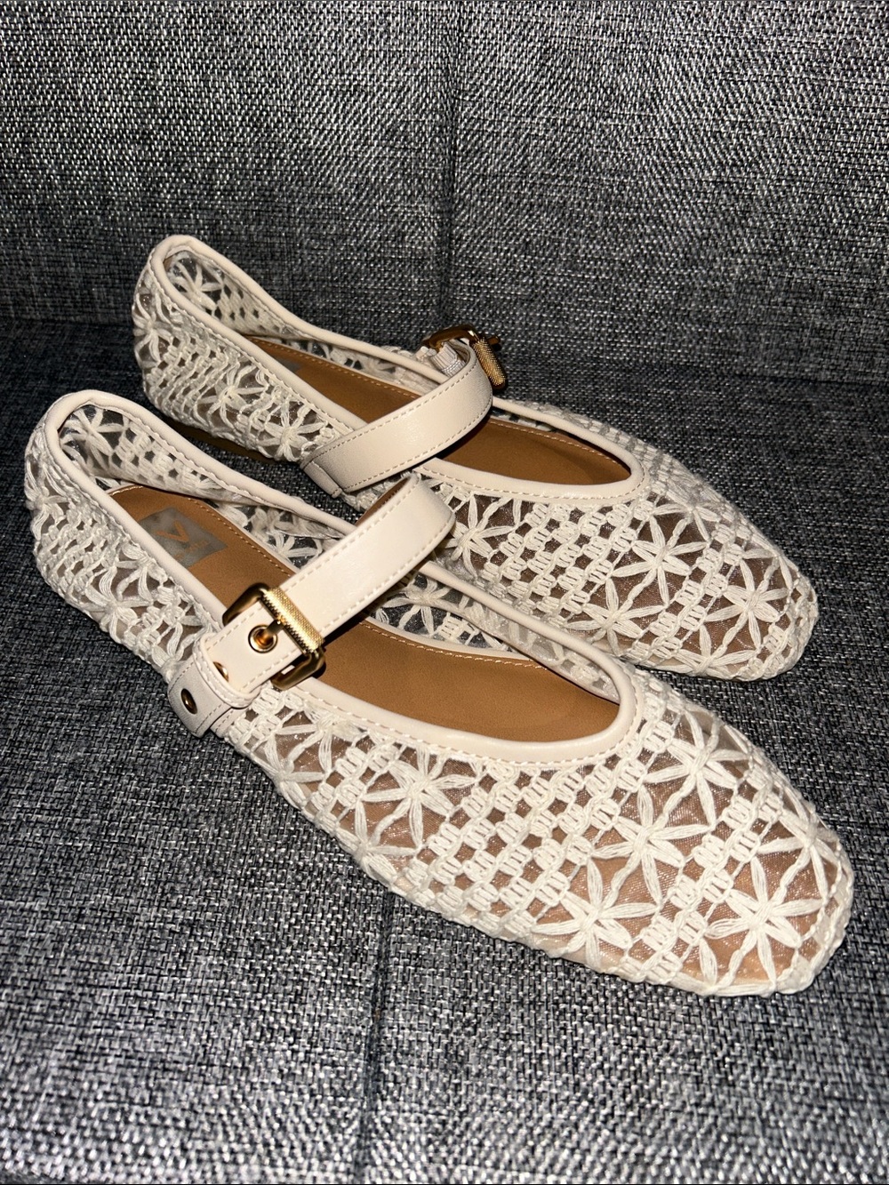 NEW- Dolce Vita Cream Woven Mary Jane Flats with Gold Buckle Accent